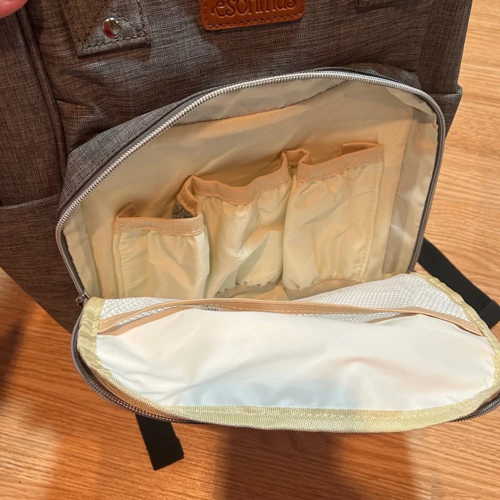 Esonmus Diaper Bag Backpack Grey Heathered Insulated Bottle Pockets Travel Bag